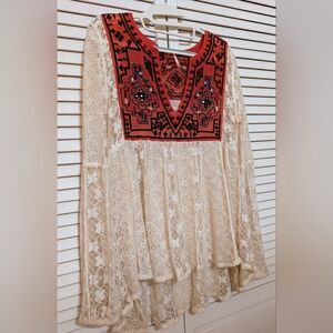 Free People Bohemian Crochet and Tapestry Flowy Top. Size M